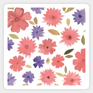 Loose floral pattern - pink on blue Sticker